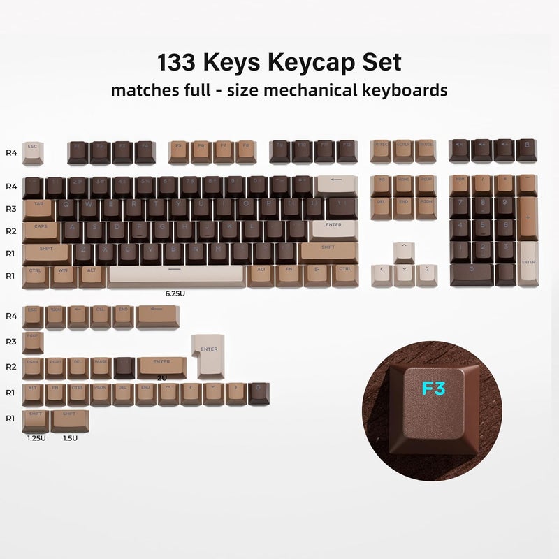 OHY XVX Shine Through Keycaps -133 Keys Cherry Profile Double Shot PBT Keycaps Compatible for 60%/75%/100% Retro Gaming Mechanical Keyboard-Coffee Brown - Image 3